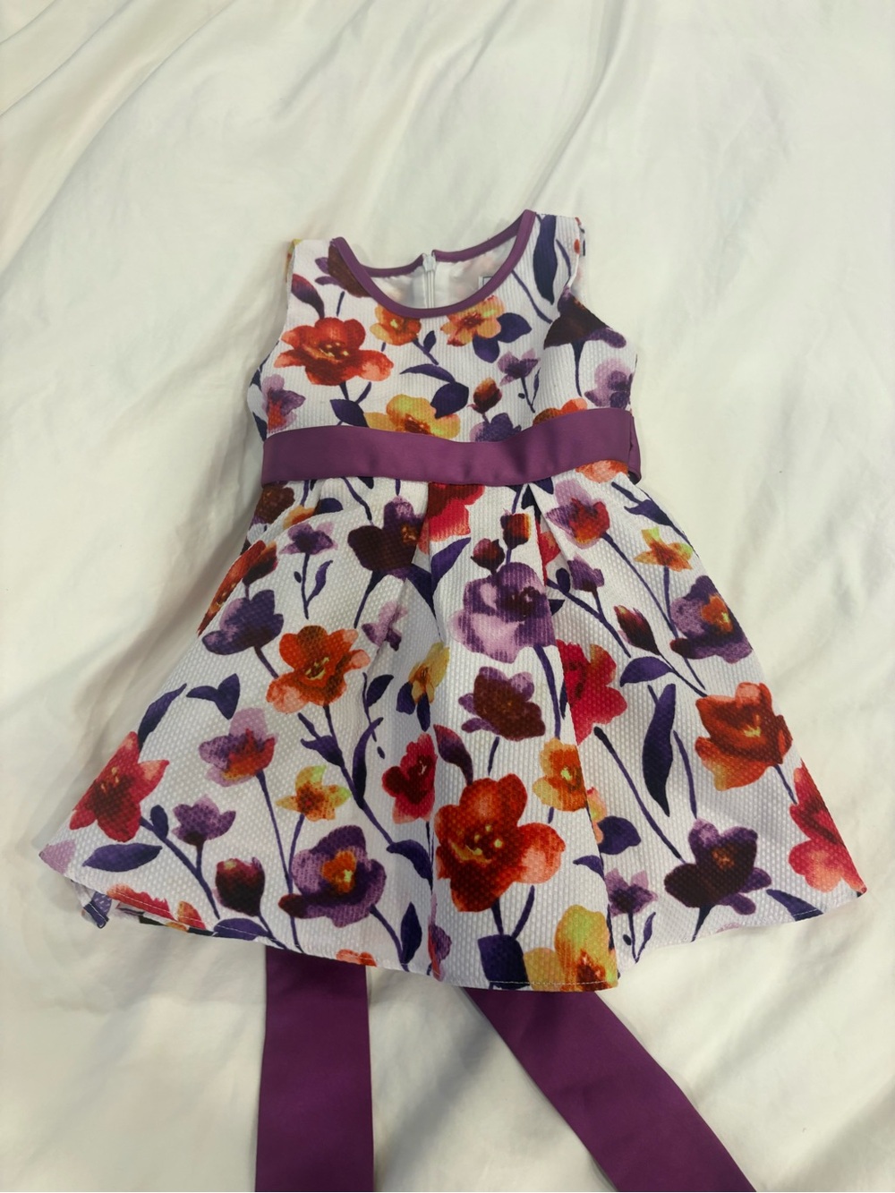 Purple Floral Kids Dress with Sash